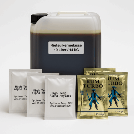 14 Kilo/10 Liter Melasse, 3x Rum Gist, 3x Alpha Amylase enzymen